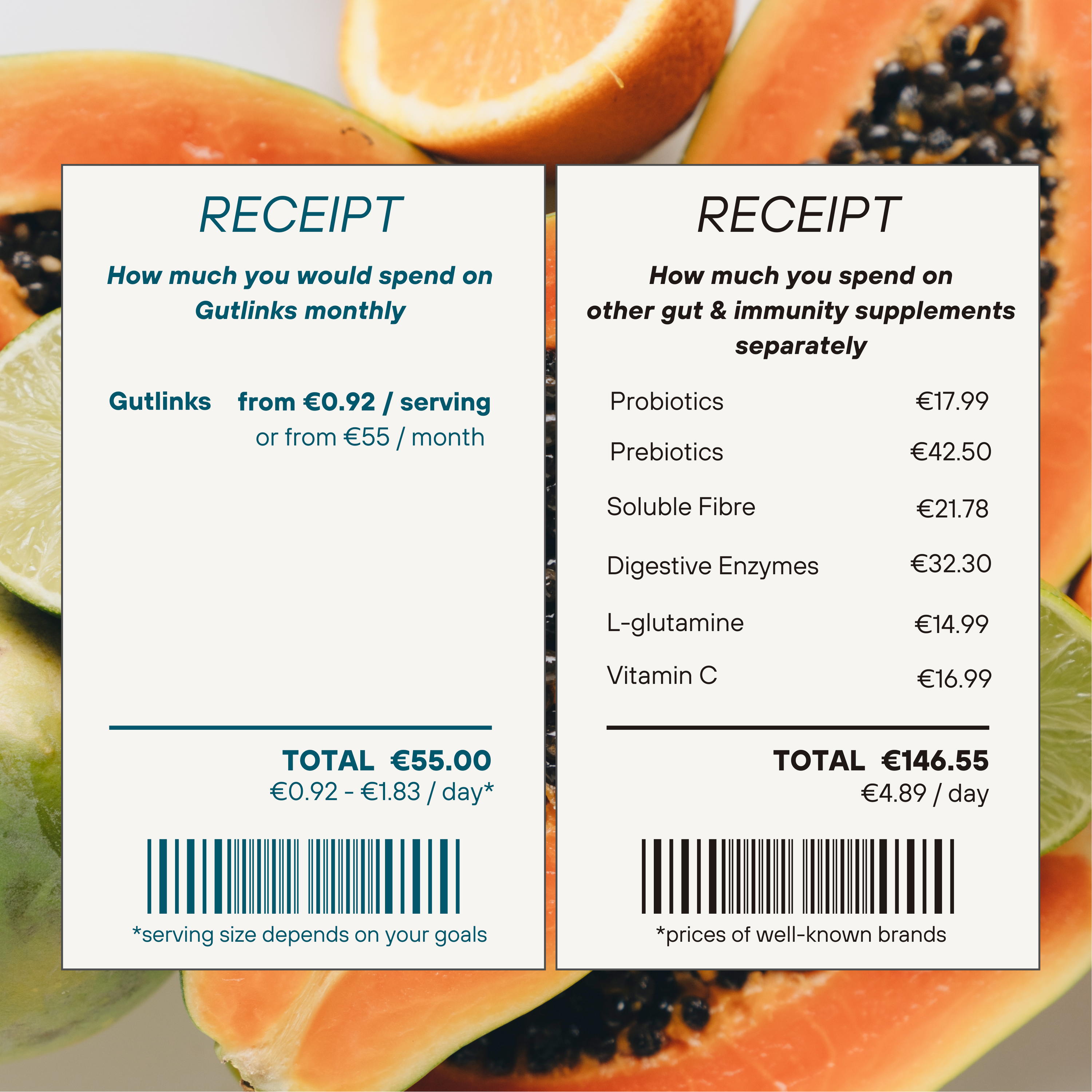 Gutlinks receipt comparison