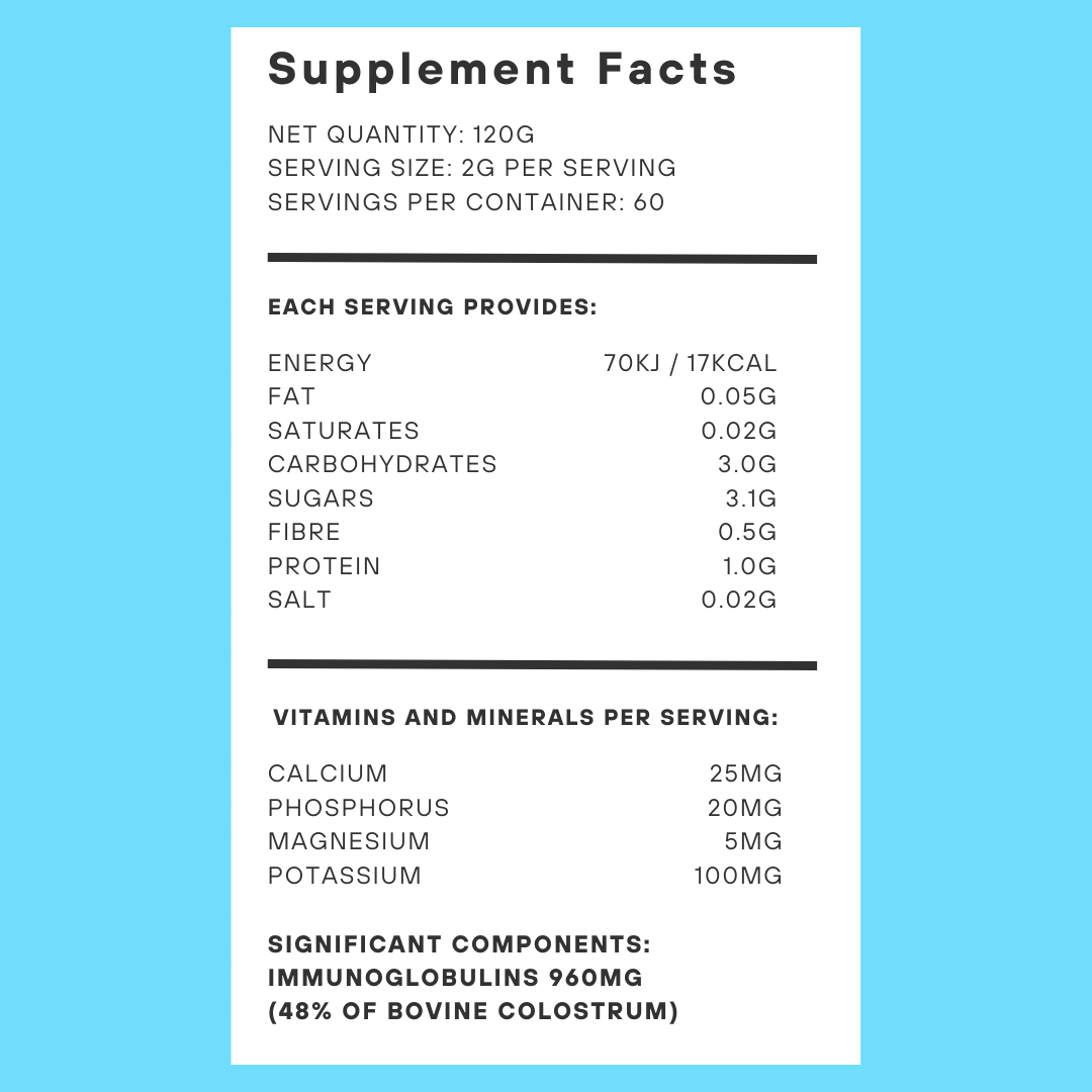 Gutlinks Colostrum nutritional label